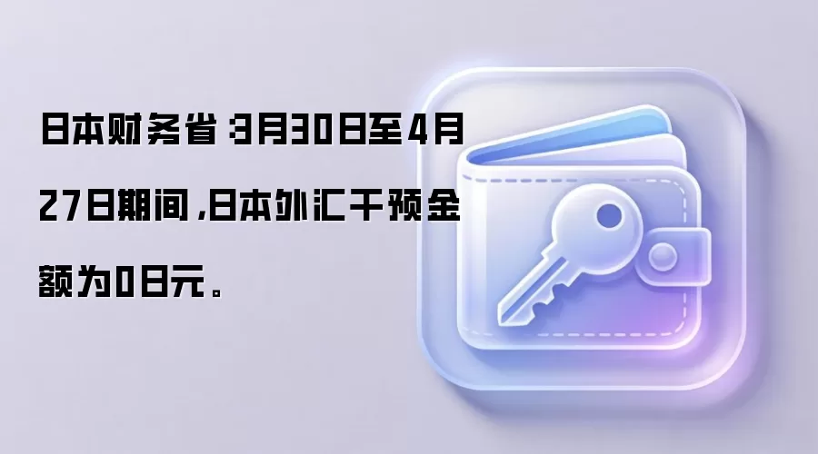 日本财务省：3月30日至4月27日期间，日本外汇干预金额为0日元。