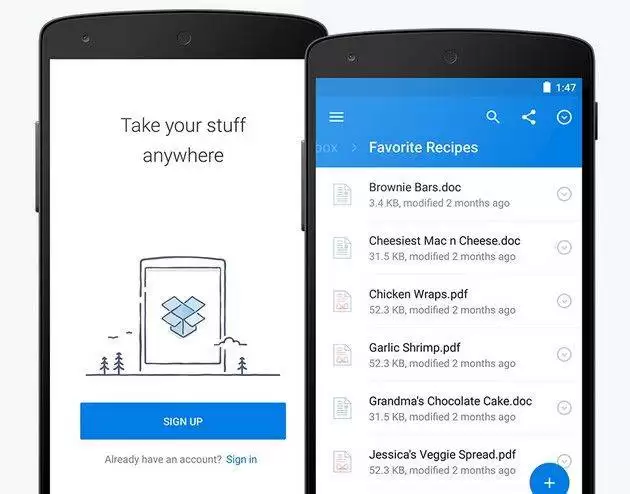 Dropbox应用界面示意
