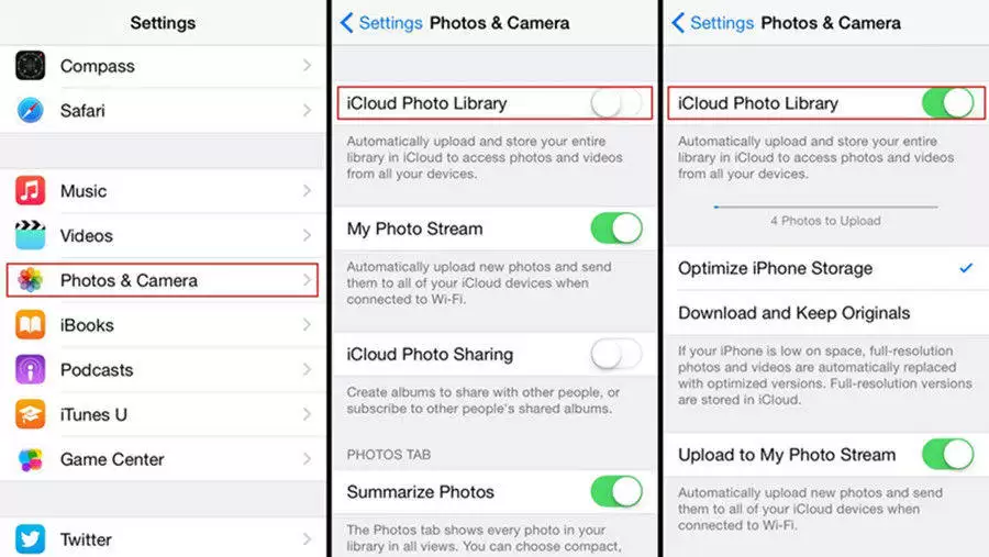 在iPhone设置中开启iCloud照片图库