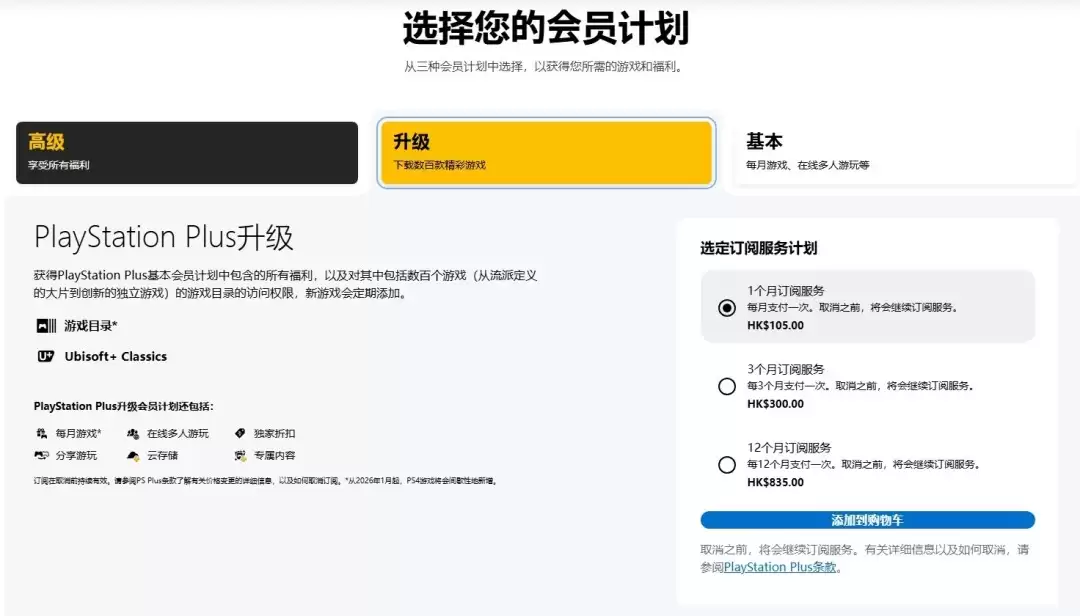 索尼香港PS Plus会员订阅新价格在页面中悄然更新 月费最高125港币