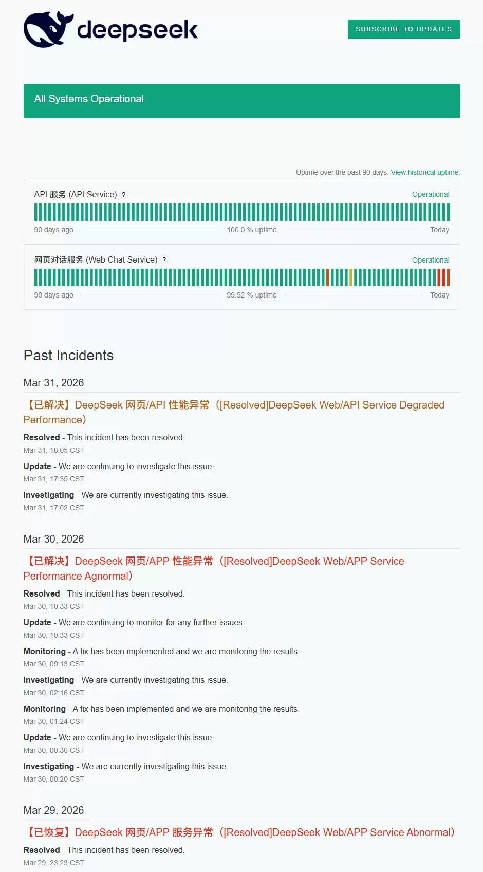 DeepSeek 连续三天出现服务异常，网页 / API 现已恢复