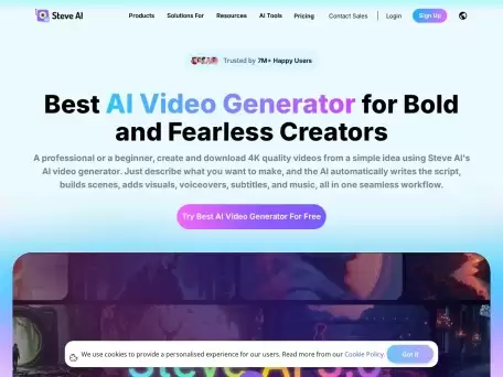 Steve AI-文本到视频转换、博客到视频转换、音频到视频转换、大量资产收集和可定制的视频编辑套件