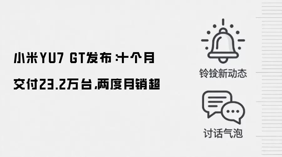 小米YU7 GT发布：十个月交付23.2万台，两度月销超