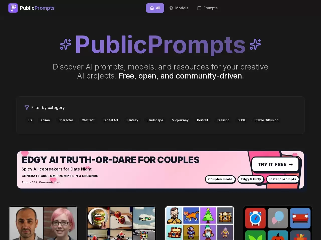 PublicPrompts-免费高质量的AI提示词集合平台