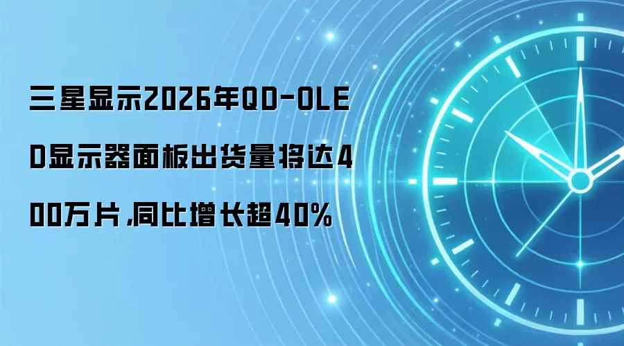 三星显示2026年QD-OLED显示器面板出货量将达400万片，同比增长超40%