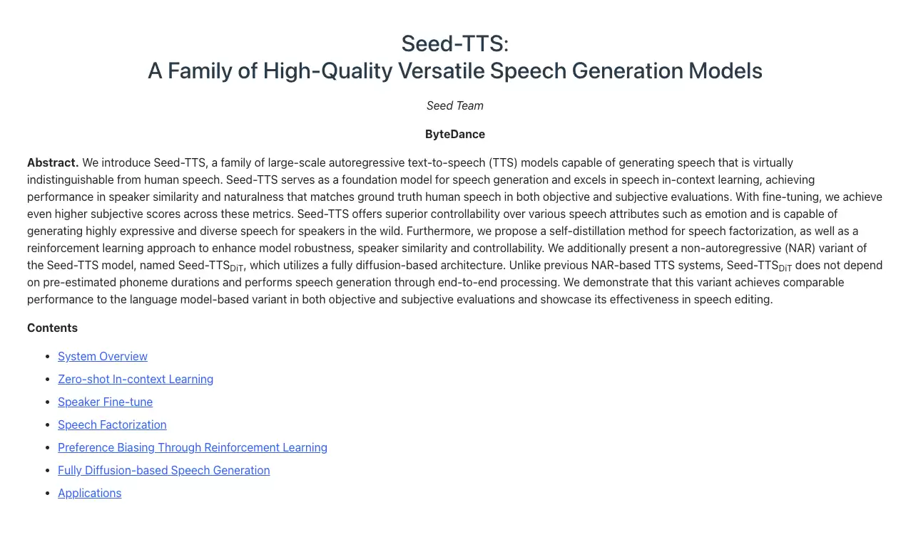 Seed-TTS:字节推出的语音生成模型，可生成媲美人类的语音