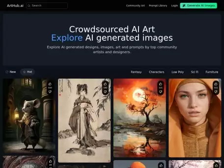 Art Hub-探索 AI 生成的设计、图像、艺术和顶级社区艺术家和设计师的提示