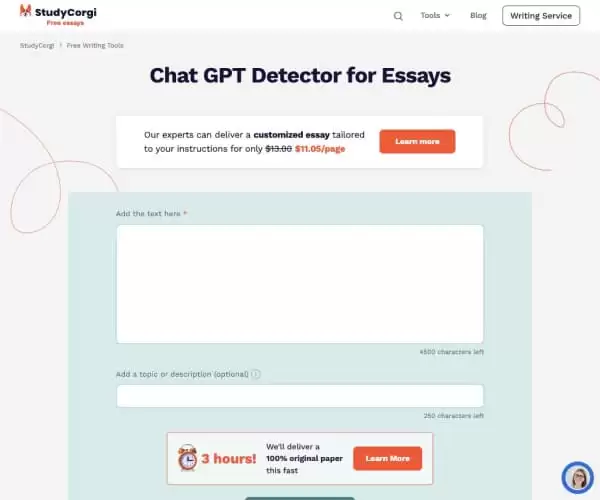 StudyCorgi ChatGPT Detector-免费的检测论文是否由ChatGPT生成的工具