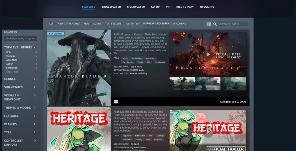 Steam更新“Wuxia”分类,《影之刃零》领跑武侠游戏期待榜单