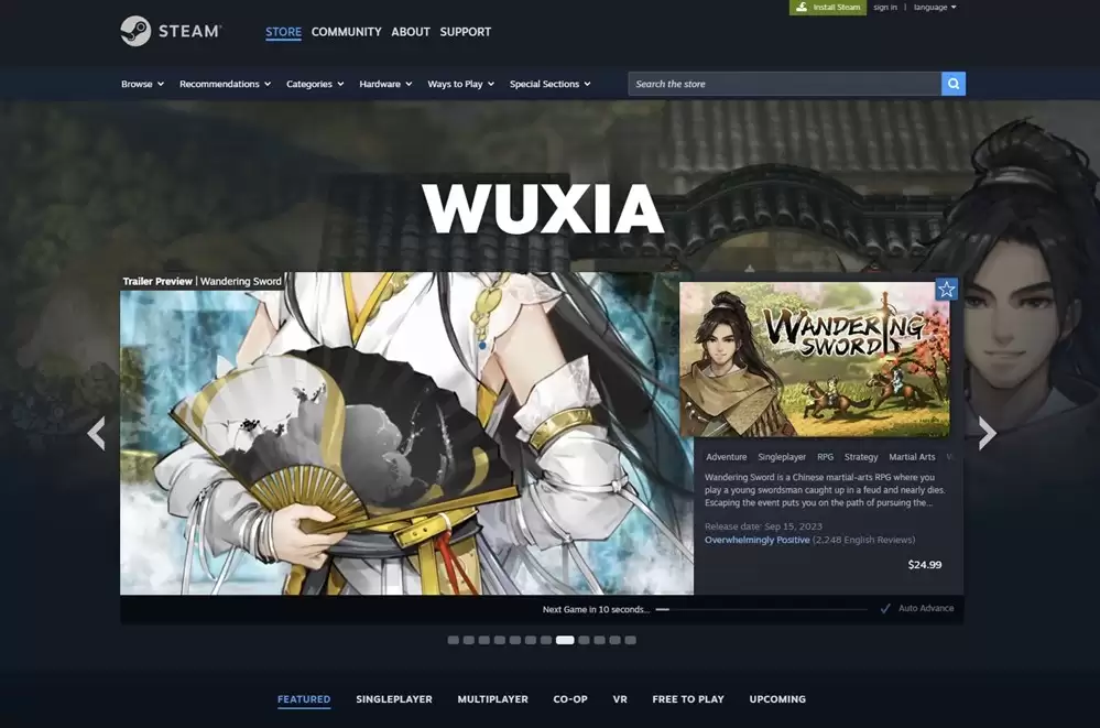 Steam更新“Wuxia”分类,《影之刃零》领跑武侠游戏期待榜单