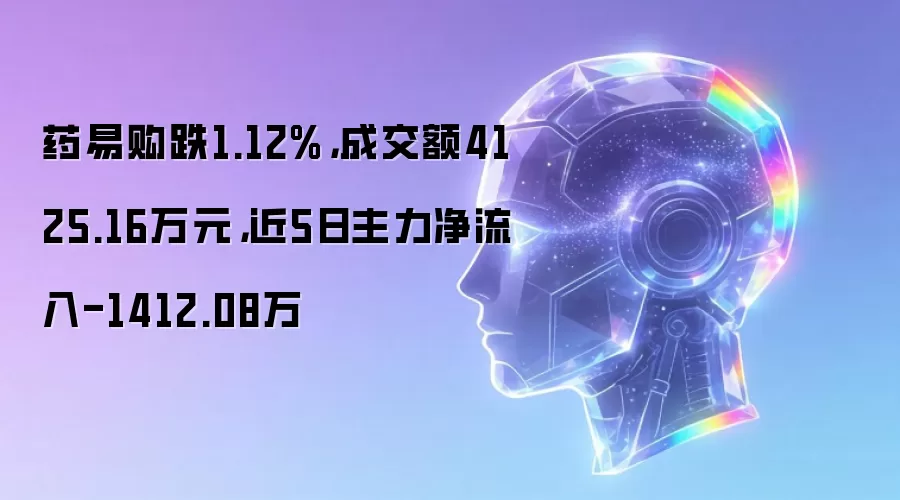 药易购跌1.12%,成交额4125.16万元,近5日主力净流入-1412.08万