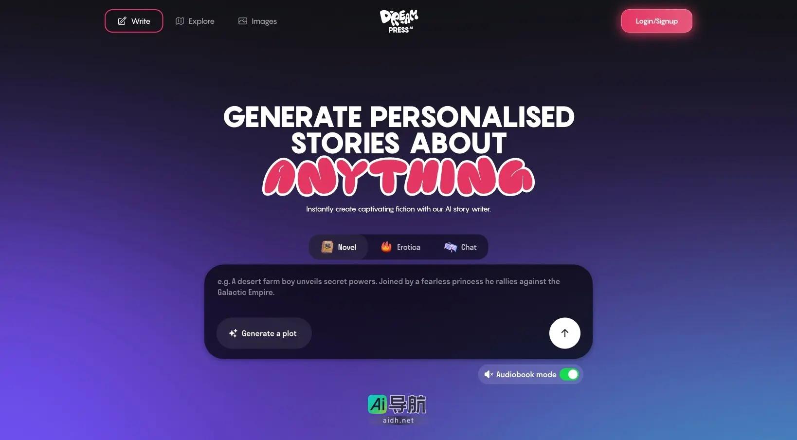 DreamPress AI 提供个性化的AI故事创作，帮助用户快速生成引人入胜的小说