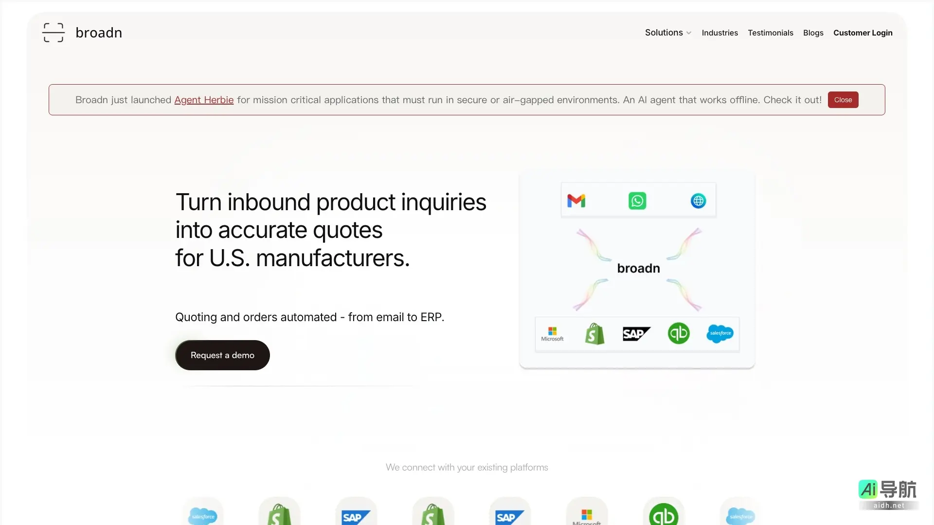 broadn Broadn提供AI报价解决方案，自动化处理RFQs与订单，提升销售效率