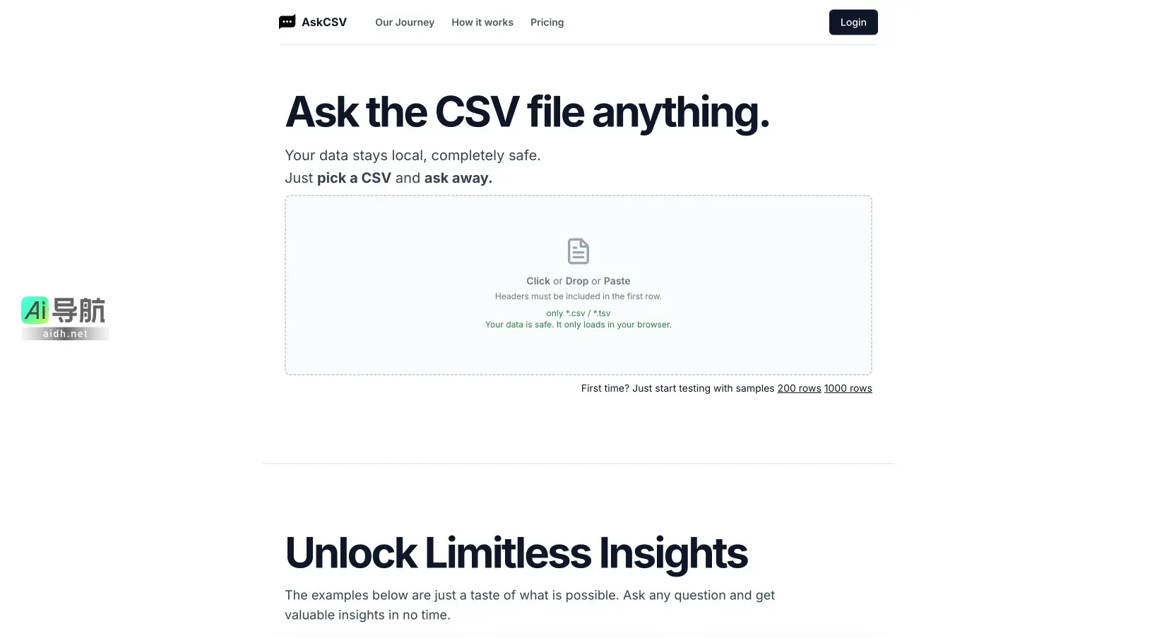 AskCSV 提供安全、便捷的本地数据分析服务，助力用户快速获取CSV数据洞察