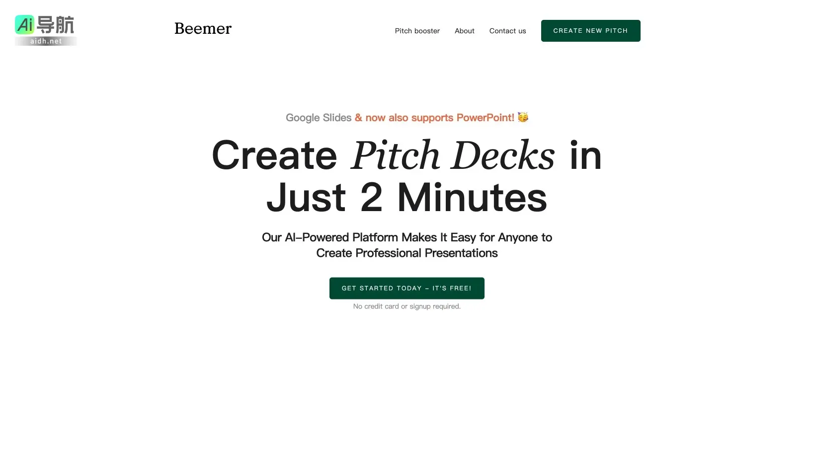 Beemer 是一个AI驱动的平台，帮助创业者快速高效地创建专业的Pitch Deck