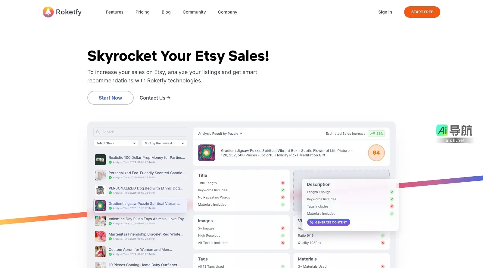 Roketfy 是一个AI驱动的工具，帮助Etsy卖家提升销售与优化产品列表