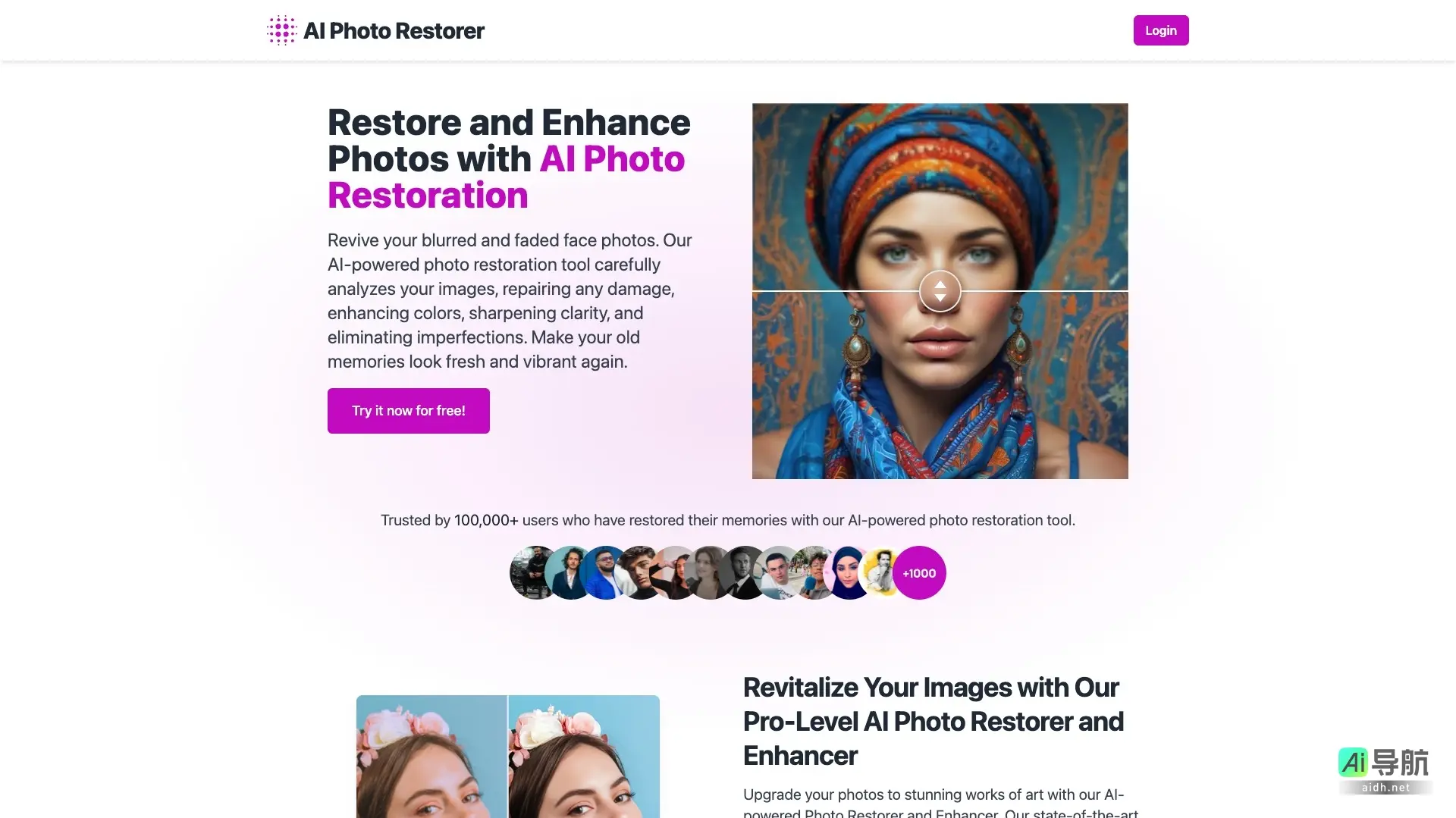 AI Photo Restorer 通过先进技术修复和增强照片,重现旧时记忆