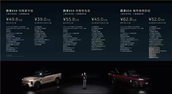 蔚来史上最大、最强旗舰SUV!蔚来ES9上市:电池租用39万起