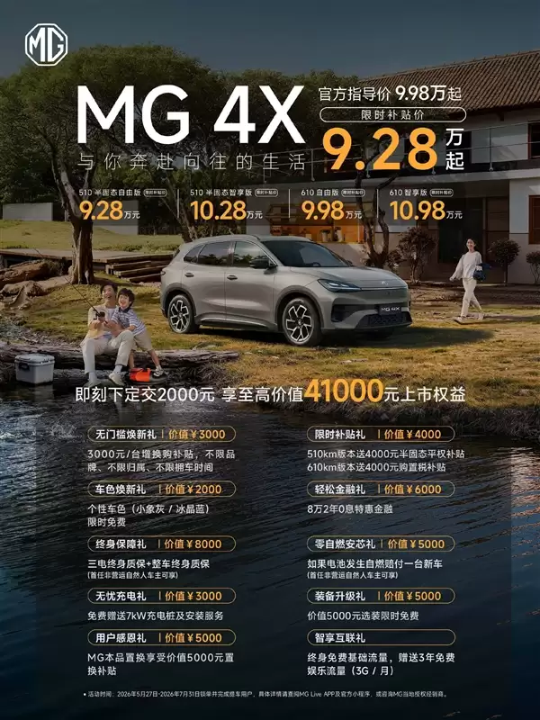 9.28万起!上汽MG 4X正式上市:起步半固态电池能跑510km