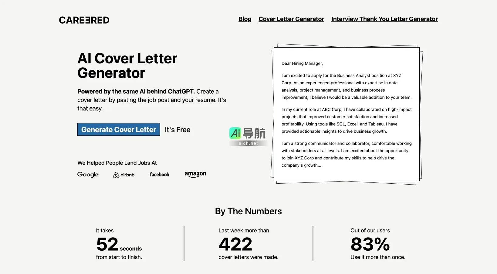 Careered AI 提供AI驱动的求职信生成工具，帮助用户轻松创建专业求职信