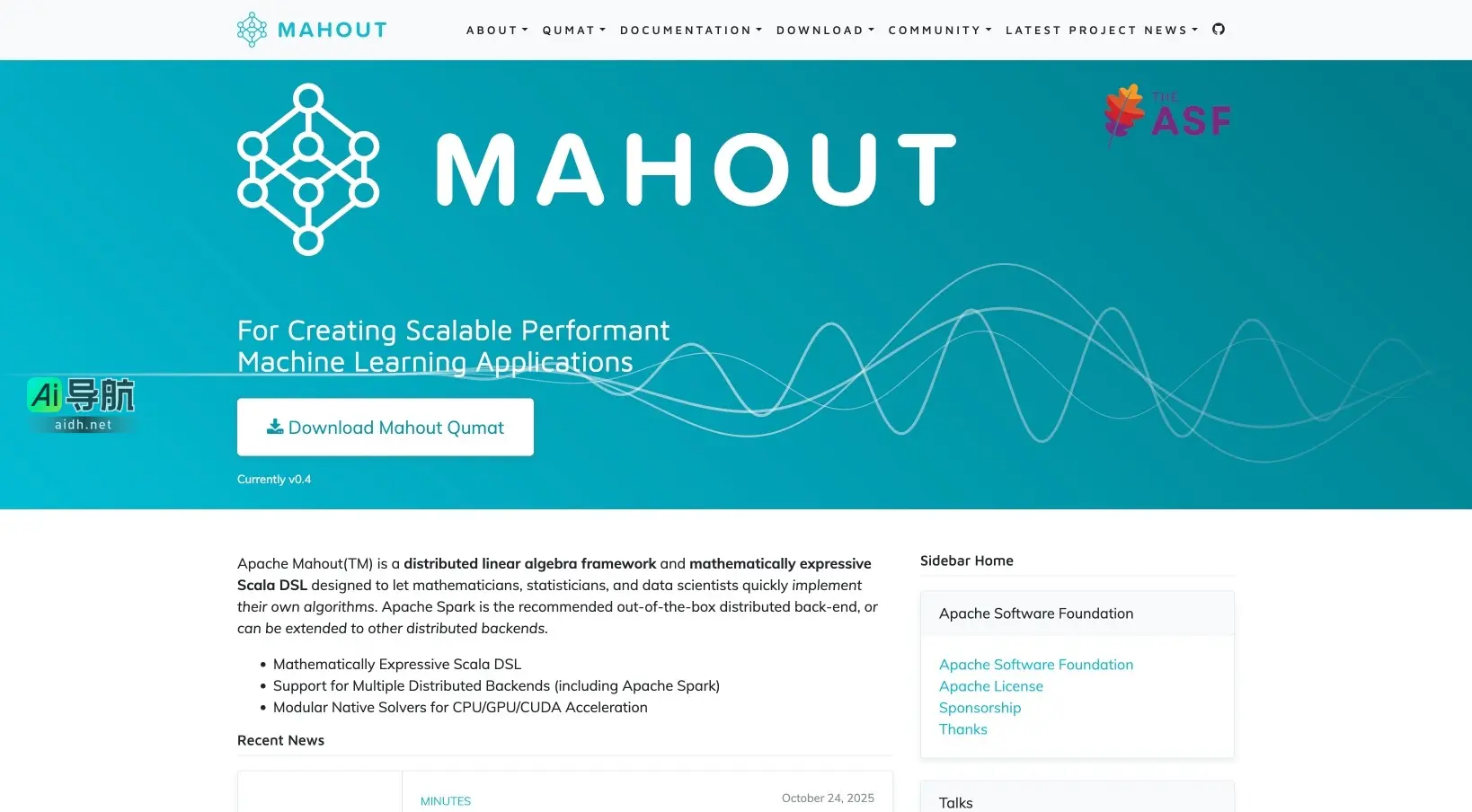 Apache Mahout 提供可扩展的机器学习应用框架,支持多种分布式后端