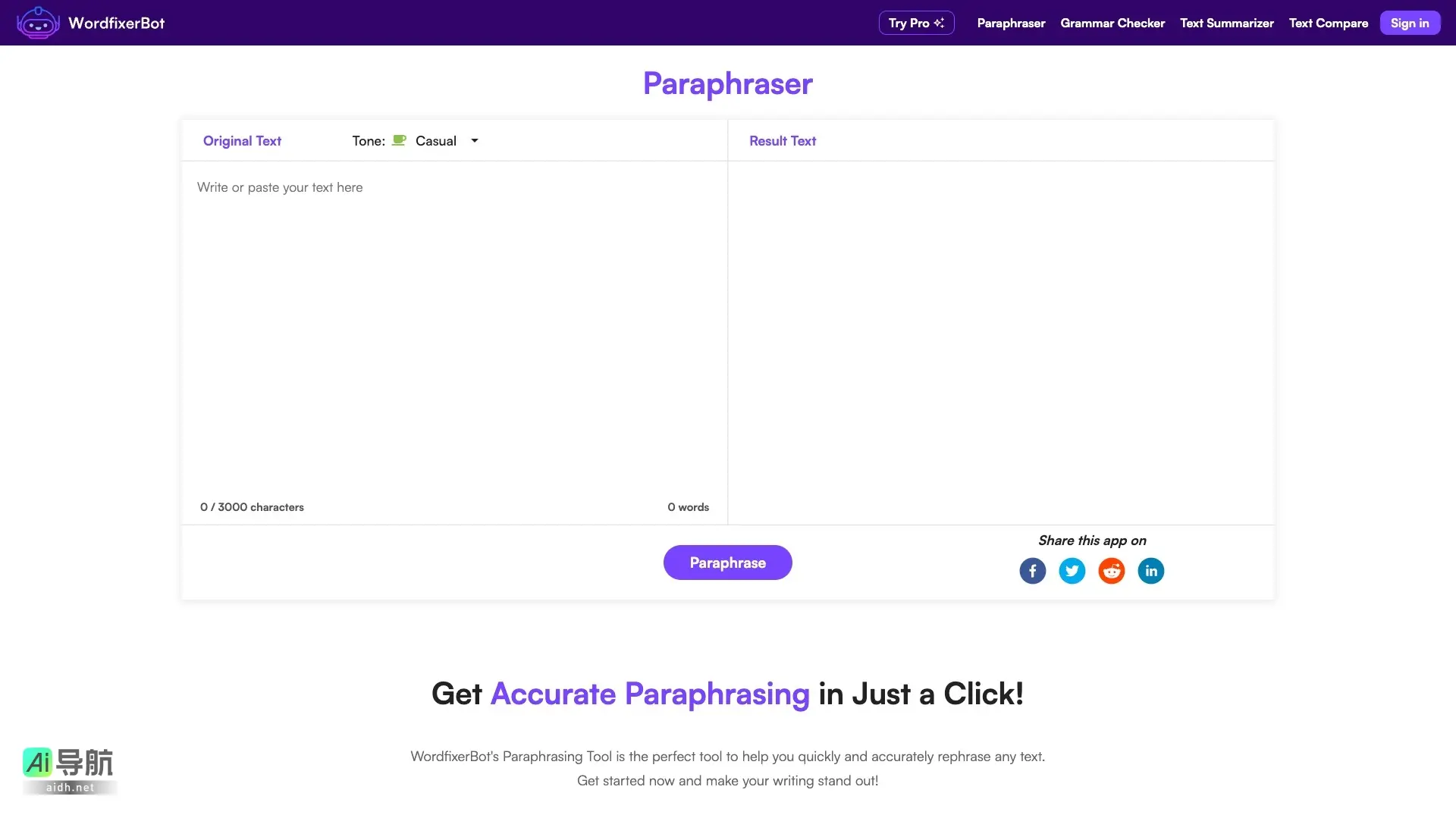 Paraphrasing Tool 提供快速准确的文本改写工具，帮助用户提升写作质量