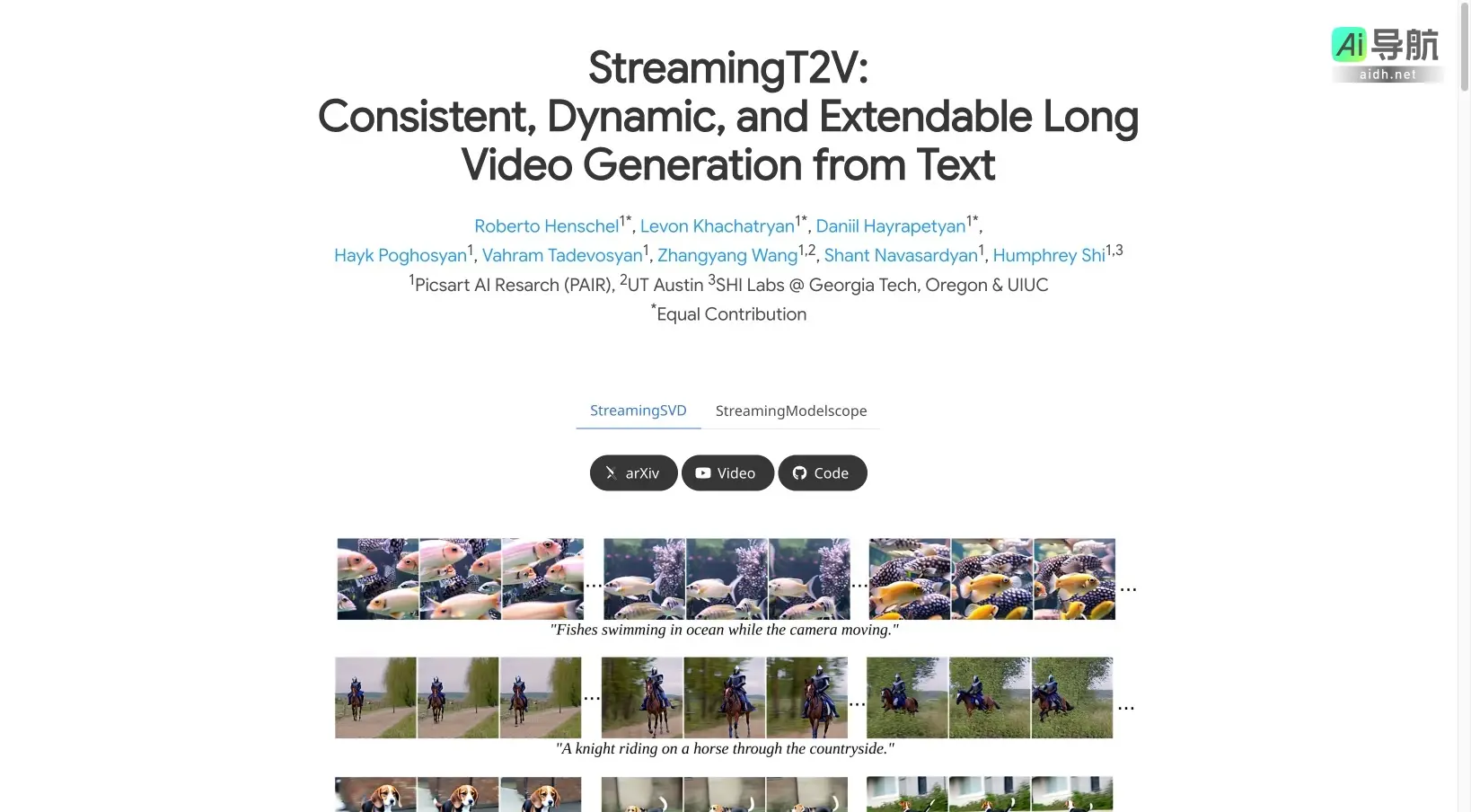 StreamingT2V 是一种高质量、动态一致的文本到长视频生成技术，支持无缝扩展与丰富的运动表现