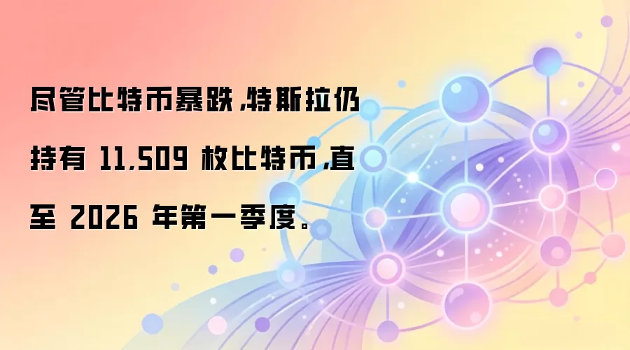 尽管比特币暴跌，特斯拉仍持有 11,509 枚比特币，直至 2026 年第一季度。