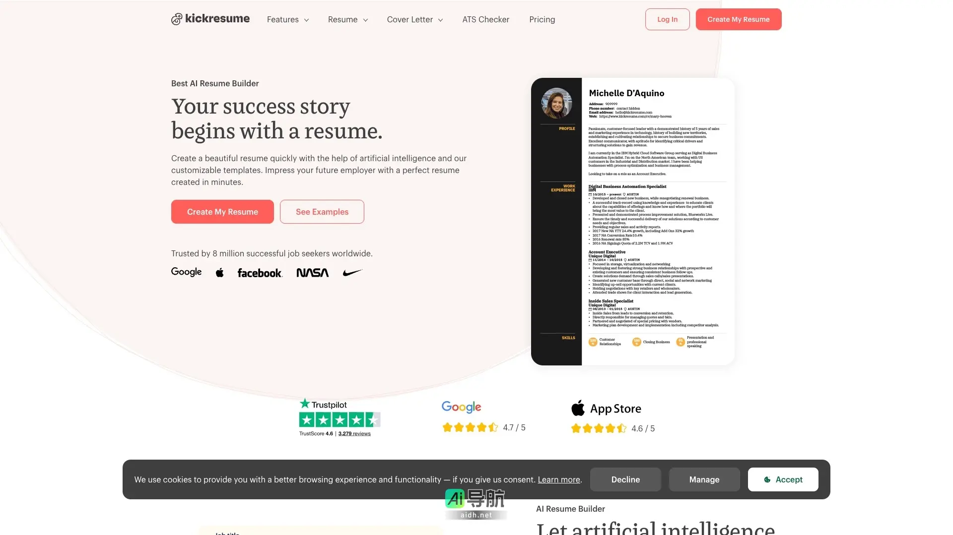 Kickresume 通过AI技术和专业模板，帮助求职者快速创建出色的简历和求职信