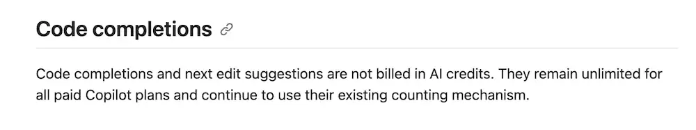 代码免费补全规则（图源：GitHub Docs）