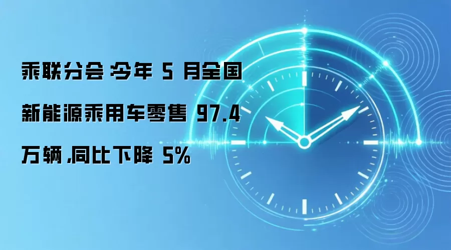 乘联分会:今年 5 月全国新能源乘用车零售 97.4 万辆,同比下降 5%