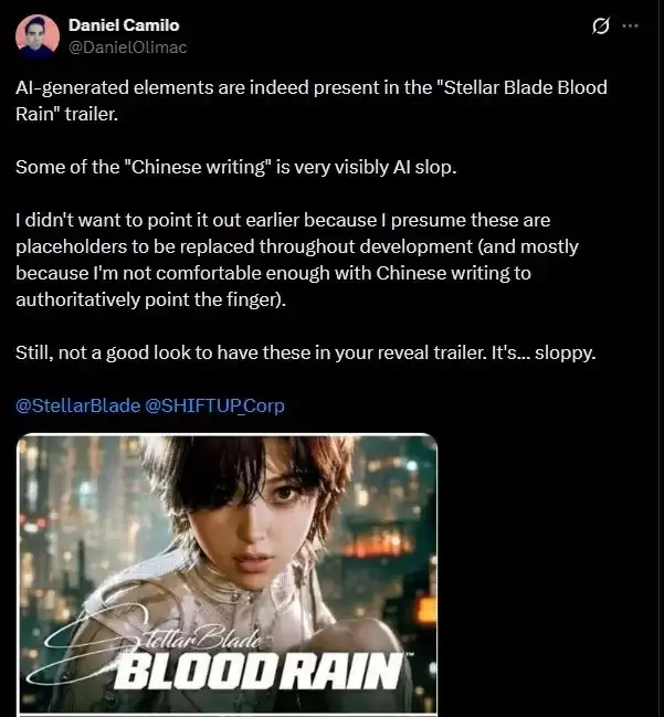 《剑星:血雨》被吐槽AI痕迹过重 中文都是乱生成的