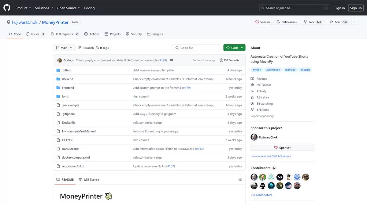 MoneyPrinter官网-MoneyPrinter，一个自动创建YouTube短视频的自动化赚钱项目，只要输入视频文本MoneyPrinter即可自动产生与之相关的短视频