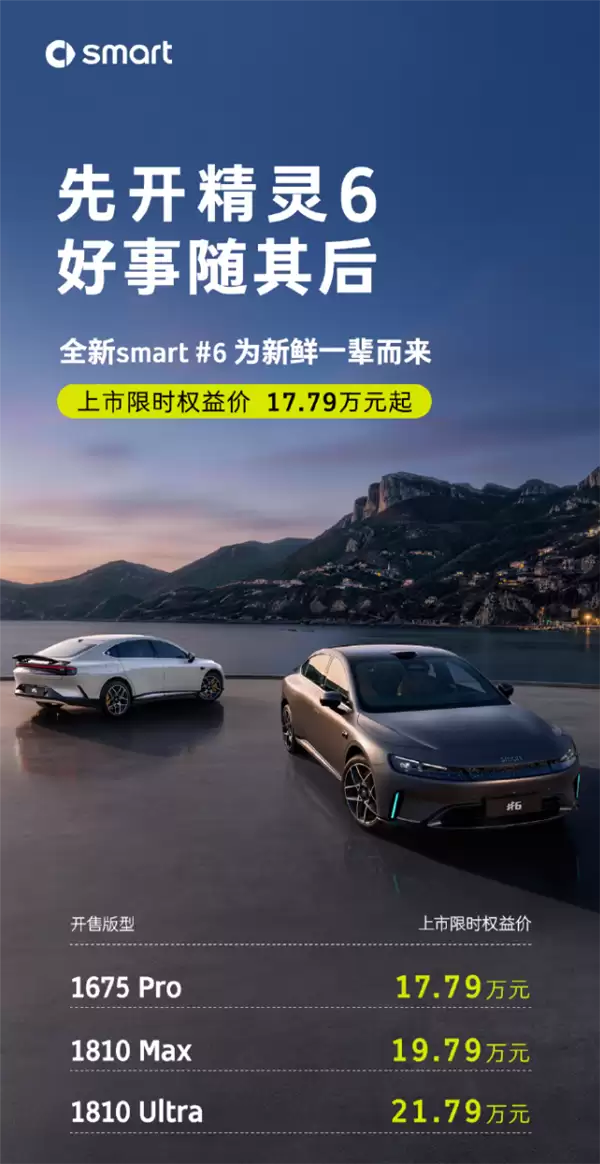 17.79万元起!全新smart精灵6号上市:综合续航1810km 全球续航最长掀背轿车