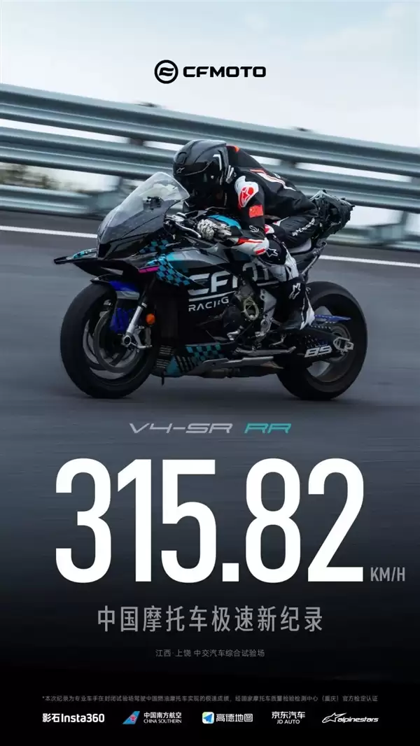 315.82km/h!春风V4SR-RR破中国摩托车极速新纪录