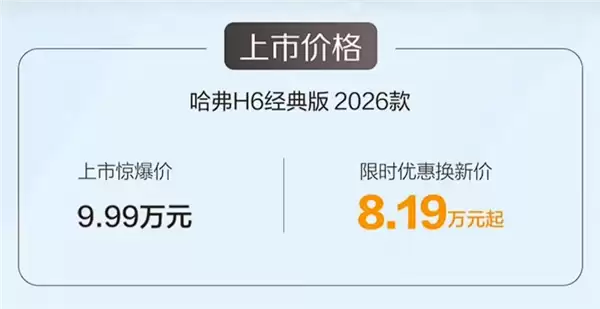 曾经的国民神车 2026款哈弗H6经典版上市:限时8.19万起