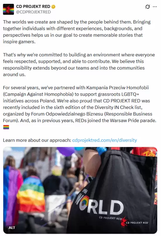 《巫师4》要遭殃了吗 开发商CDPR公开支持LGBT!