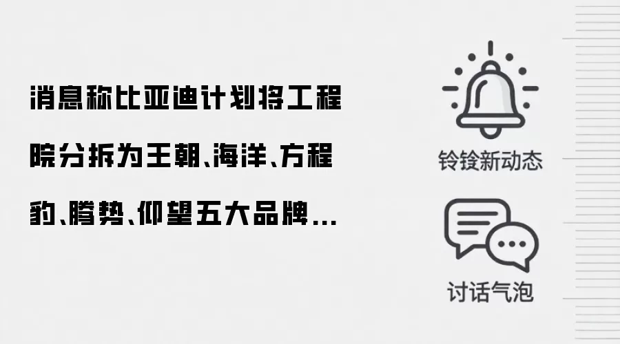 消息称比亚迪计划将工程院分拆为王朝、海洋、方程豹、腾势、仰望五大品牌研究院