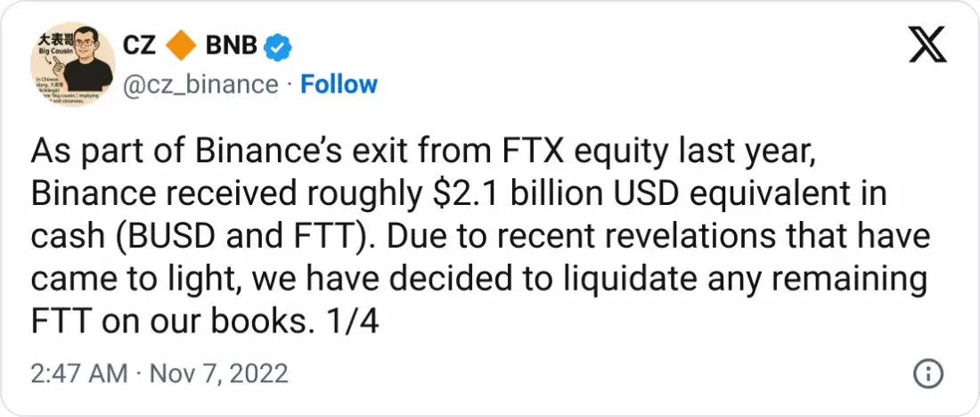 币安(Binance)创始人赵长鹏寻求驳回18亿美元FTX诉讼