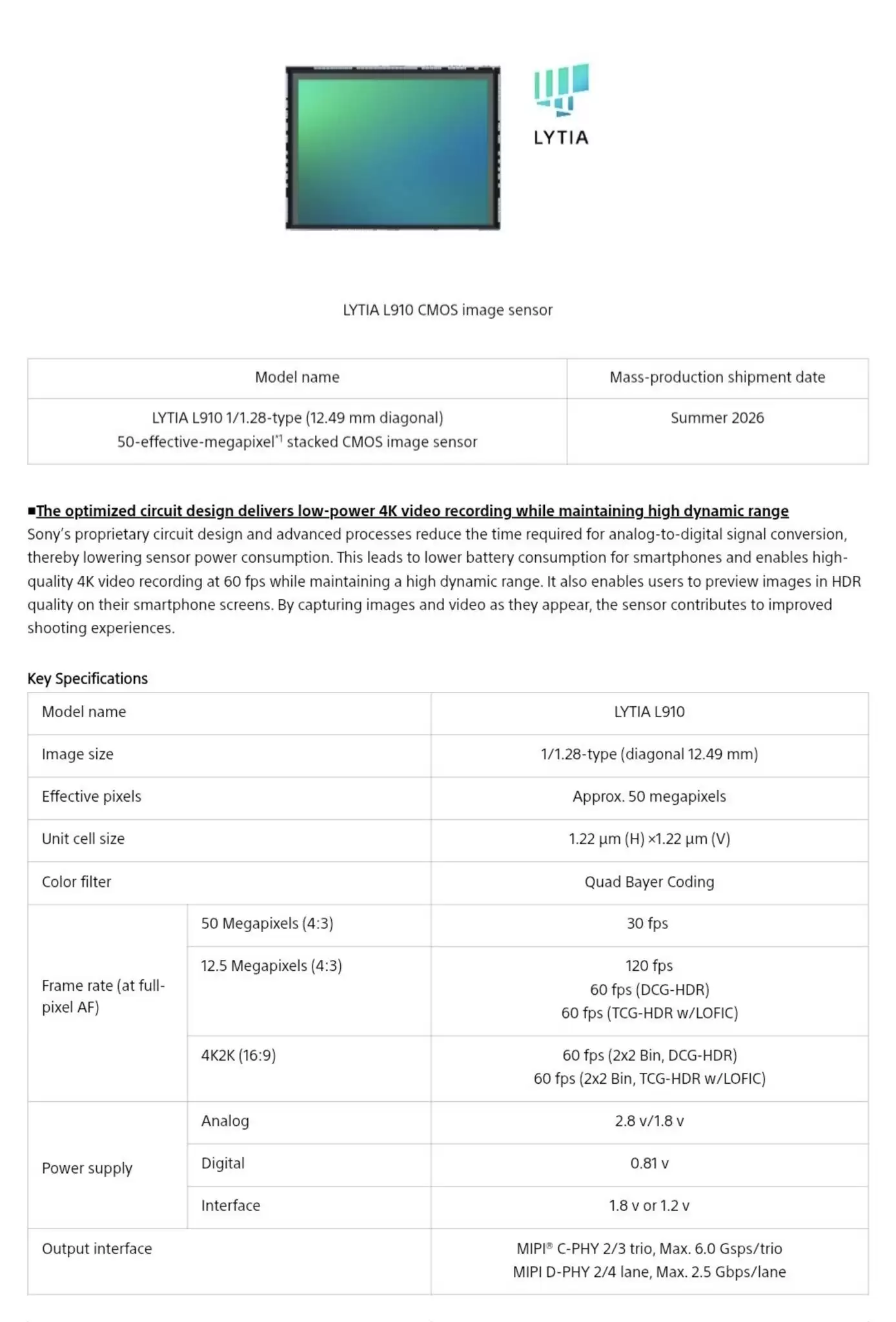 索尼光喻LYTIA L910正式发布 首款LOFIC传感器赋能移动影像升级