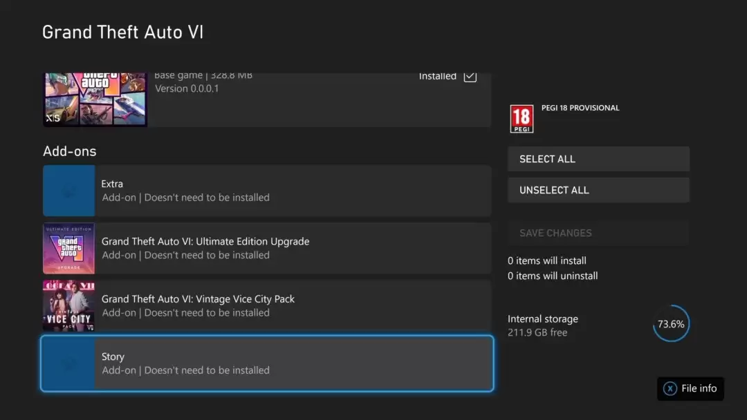 《GTA6》XBOX平台文件结构曝光 单机、在线可分开下载