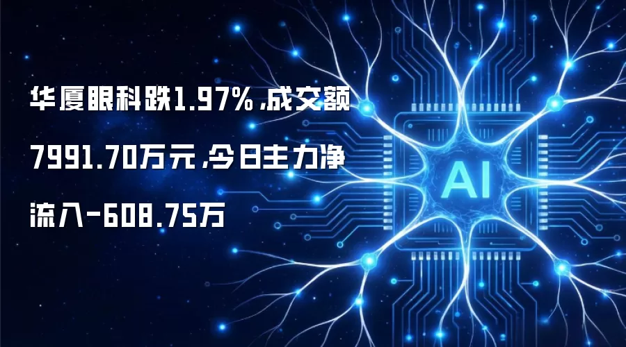 华厦眼科跌1.97%，成交额7991.70万元，今日主力净流入-608.75万