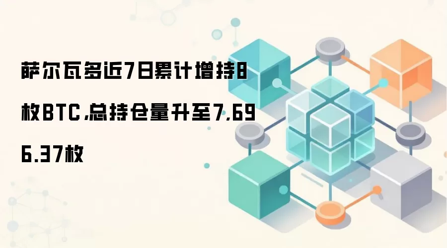 萨尔瓦多近7日累计增持8枚BTC,总持仓量升至7,696.37枚