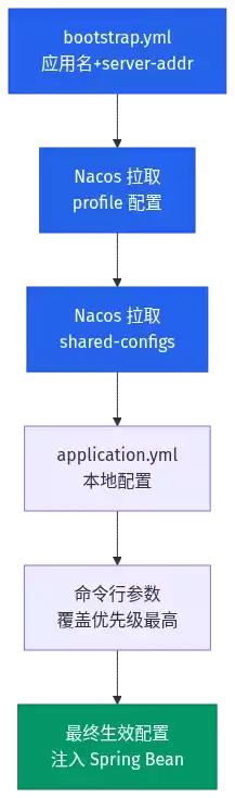 分层配置加载顺序:bootstrap → Nacos → 本地 → 命令行