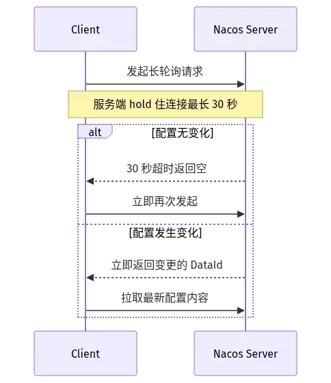 长轮询机制:30 秒 hold 住连接,配置变化立即返回