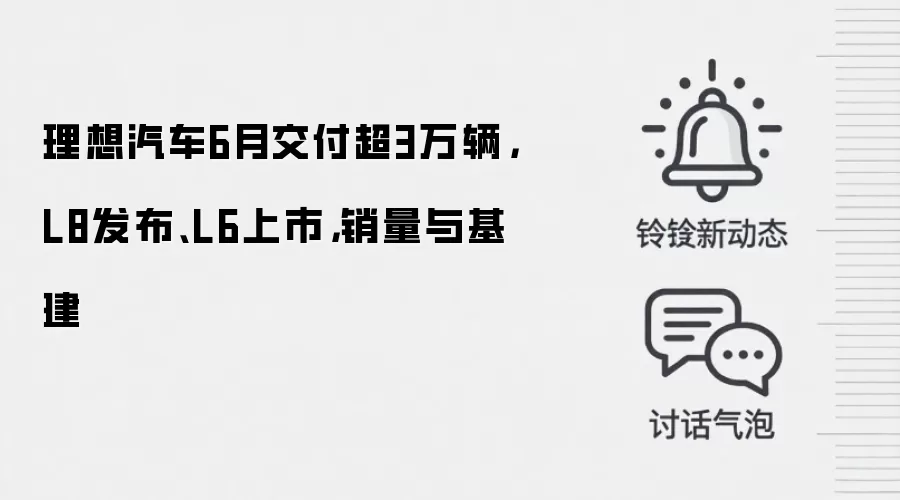 理想汽车6月交付超3万辆,L8发布、L6上市,销量与基建