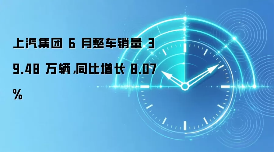 上汽集团 6 月整车销量 39.48 万辆，同比增长 8.07%