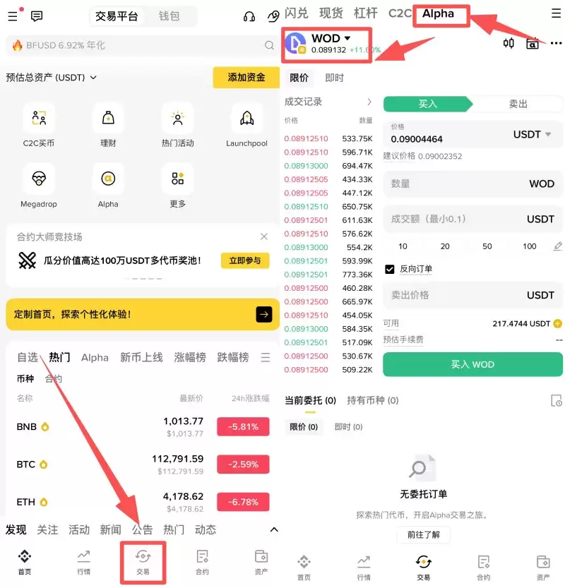 币安Alpha代币APP端反向订单设置