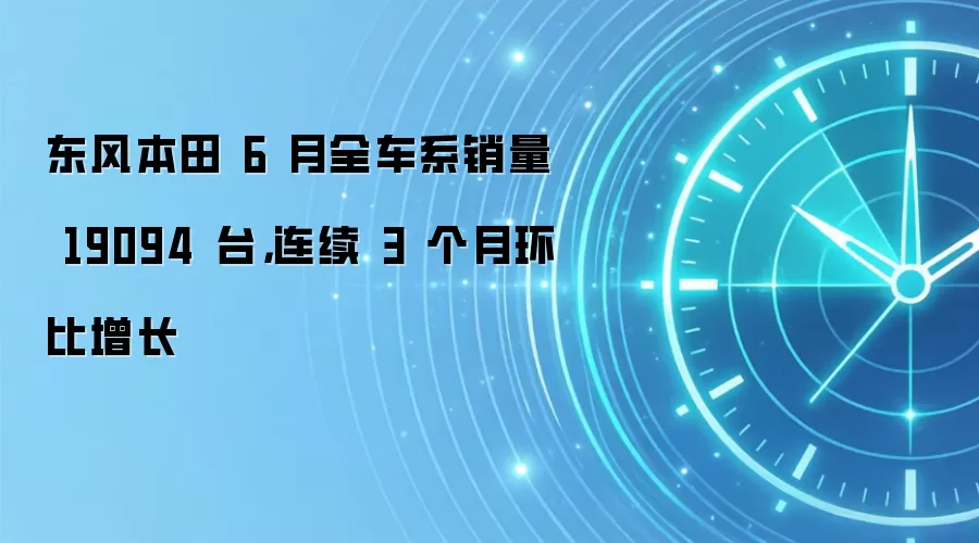 东风本田 6 月全车系销量 19094 台,连续 3 个月环比增长