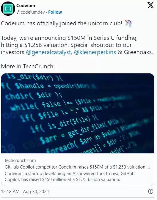 AI编程界新晋独角兽!Cursor对手Codeium融资1.5亿美元 估值12.5亿美元